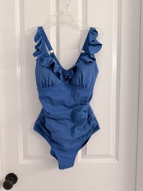 Artesands Blue Ruffle V-Neck One-Piece Swimsuit